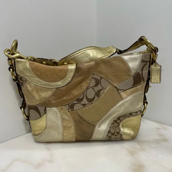 Coach Carly Gold Patchwork Shoulder Bag F14005 EUC - Picture 1 of 15